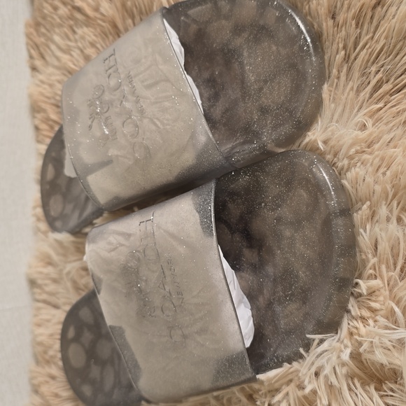 Coach Ulyssa Silver Slide Rubber Slides With Glitter - Picture 1 of 7